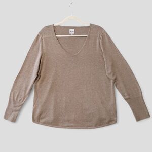 NIC+ZOE Women's Sweater Vital V-Neck Pullover Tan/Beige Size Petite Large
